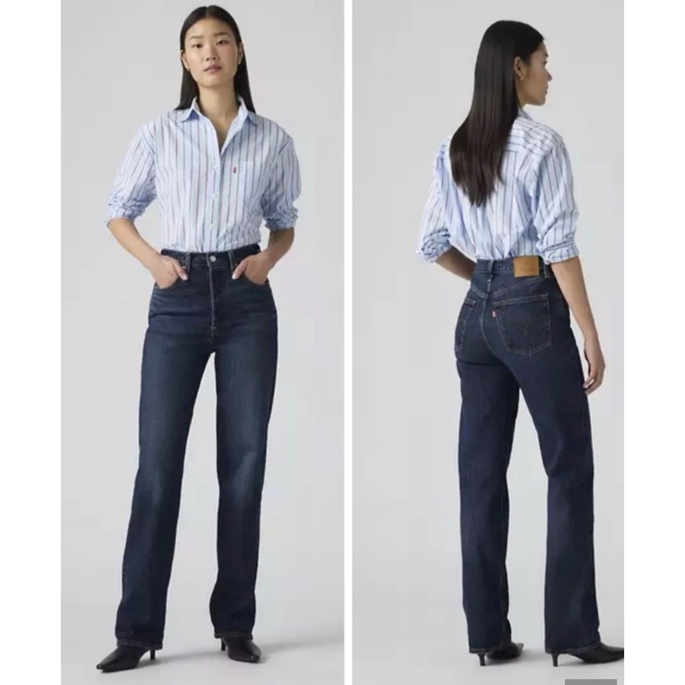 Levis Ribcage Straight Jeans Dark Wash High Rise Button Fly 79078-0016 W27 L32
